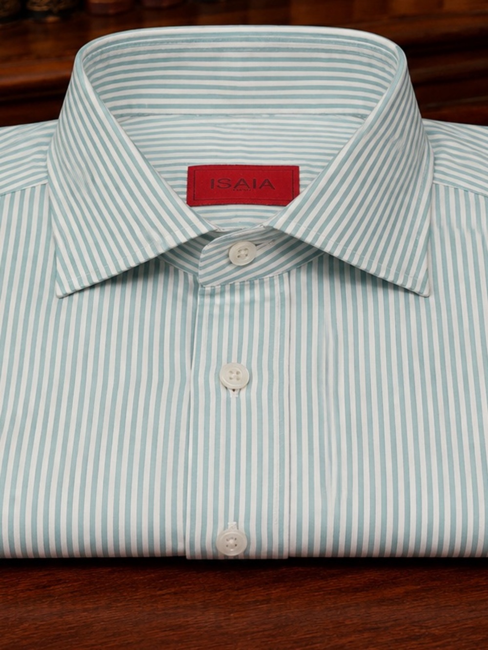 Isaia Men’s Seafoam Blue Stripe Dress Shirt